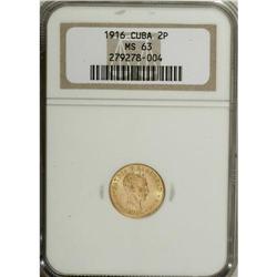 Cuba: Republic gold 2 Pesos 1916, KM17, MS63 NGC