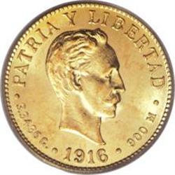 Cuba: Republic gold 2 Pesos 1916, KM17, MS64 PCG