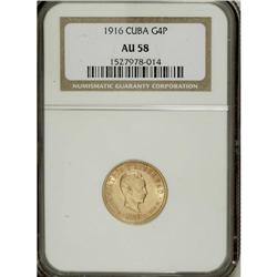 Cuba: Republic gold 4 Pesos 1916, KM18, AU58 NGC