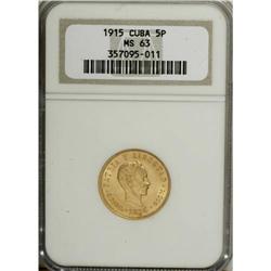 Cuba: Republic gold 5 Pesos 1915, KM19, MS63 NGC