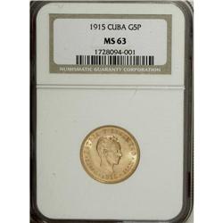 Cuba: Republic gold 5 Pesos 1915, KM19, MS63 NGC