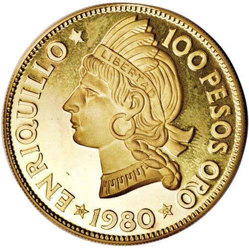 Dominican Rep. Republic gold 100 Pesos 1980, KM