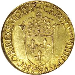 France: Charles VIIII gold Ecu d''Or 1565T, Frie