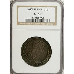 France: Louis XIV 1/2 Ecu 1650L, KM164.12, AU55