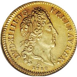 France: Louis XIV gold 1/2 Louis d''Or 1710A, KM