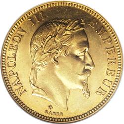France: Napoleon III gold 100 Francs 1869BB, KM8