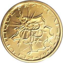 France: Republic gold Piefort 10 Francs 1975, KM
