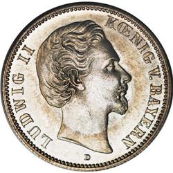 German States-Bavaria: Ludwig II 2 Mark 1876D, K