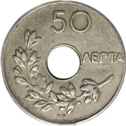 Greece: Constantine I 50 Lepta 1921-KN, KM65, AU