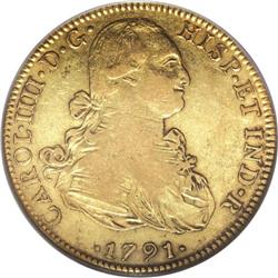 Mexico: Charles IIII gold 8 Escudos 1791 Mo-FM,