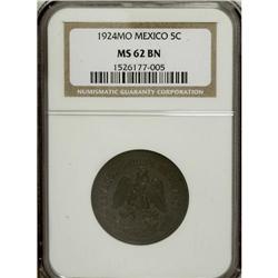 Mexico: Estados Unidos bronze 5 Centavos 1924-Mo