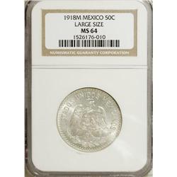 Mexico: Estados Unidos silver 50 Centavos 1918-M
