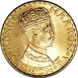 Norway: Haakon VII gold 20 Kroner 1910, KM376, n