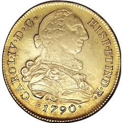 Peru: Carlos IV gold 8 Escudos 1790-IJ, KM92, ch
