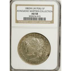 Peru: Republic 5 Pesetas 1882-LM Ayacucho, KM201