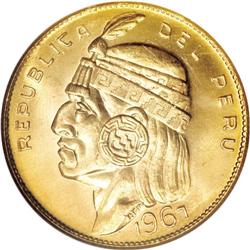 Peru: Republic gold 50 Sols 1967, KM-219, MS65 N