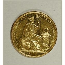 Peru: Republic gold 20 sols 1952, KM-229, proofl