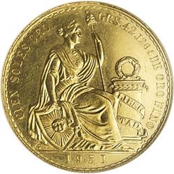 Peru: Republic gold 100 Sols 1951, KM-231, MS62