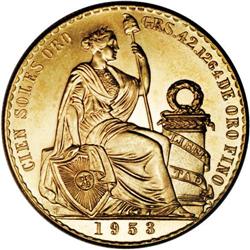 Peru: Republic gold 100 Sols 1953, KM-231, Choic
