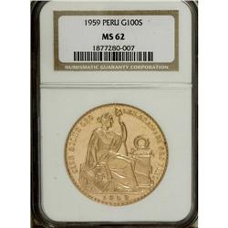 Peru: Republic gold 100 Sols 1959, KM-231, MS62
