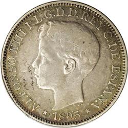 Puerto Rico: Alfonso XIII Peso/5 Pesetas 1895, K