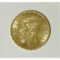 Romania: Carol I gold 20 Lei 1890-B, KM-20, 2-ye