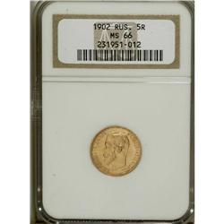 Russia: Nicholas II. Gold 5 Roubles 1902 AP, Bus