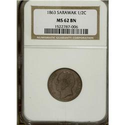 Sarawak: British colonial, bronze 1/2 Cent 1863,