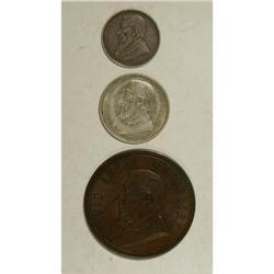 South Africa: Republic trio: Penny 1892 KM-2, ni