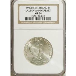 Switzerland: Confederation. 5 Francs 1939-B, KM-