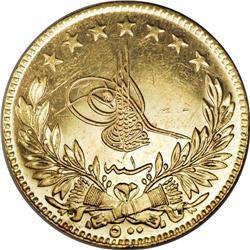 Turkey: Mohamed VI gold 500 Piastres 1336AH Year
