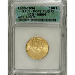 Vatican: Pius XI gold 100 Lire 1933-1934, KM-Y19
