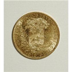 Venezuela: Republic gold 5 Venezolanos 1875A, KM