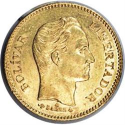 Venezuela: Republic gold 5 Venezolanos 1875A, KM