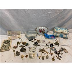 2 trinket boxes and misc. jewelry