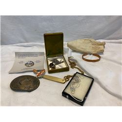 Misc. costume jewelry and belt buckle