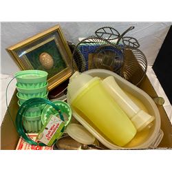 Box of Tupperware and collectibles