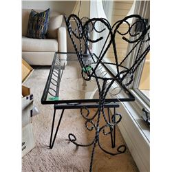 Wrought Iron Glass Top Coffee Table and Wrought Wire Plant Stand