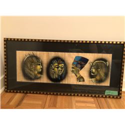 Egyptian heads professionally framed & Stone Ancient God name unknown 11.5” x 15"