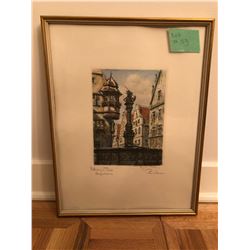 Rothenburg ob Tauber, Georgsbrunnen, Original Signed by Artist Paul Sollmann 10.5” x 13.5"