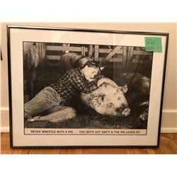Never Wrestle with a Pig  Signed Jerry 3/18/88 Professionally Framed 17.5” x13.5"