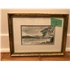 Image 1 : Mountain/River Sketch, Professionally framed, 4” x 6” print framed with 9” x 7” mat, sign NH’86, NH 