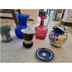 Misc. House Decore, Green Wedgewood Vase, Limoges Vase, Crranberry Glass Pitcher, Hand Painted Flora