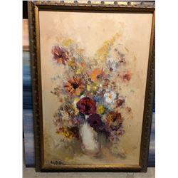 Large floral art, framed, artist  Schaffer