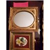 Image 1 : 3 Framed Flower Pattern Printed on Oval Wood & Framed Mirror