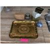 Image 1 : Misc. Home Décor Items - Decorative Tray, Brass Jar, Wicker trinket Basket, Paper Weight, Glass Bird