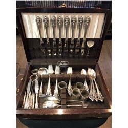 Birks Sterling Silverware Set With Wood Box & Silver Plate Pot Holder