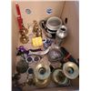 Image 3 : Misc. Box of Hummel Figurine "School Girl", 6 brass candle holders, pewter vase, brass key, 3 Brass 