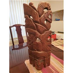 Japanese Raku Stoneware Vase, Indigenous Wood Carving