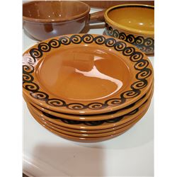 11 Piece Miscellaneous Stoneware Serving Dishes & Wood Salad Bowls